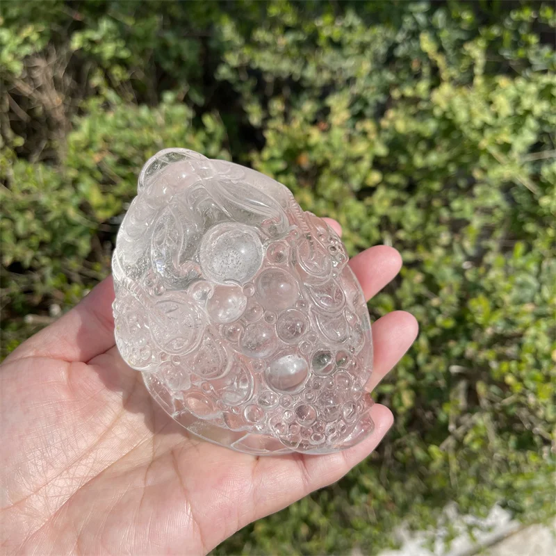 

525g Natural Clear Quartz Golden Toad Crystal Hand carved