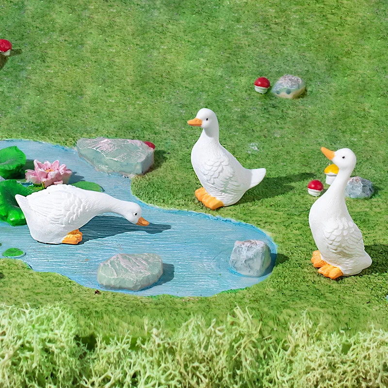 3PCS/Set Cute White Duck Retro Resin Sculpture for Hydroponic Lotus Flower Pots  Home Gardening Landscape Decor Outdoor Figurine