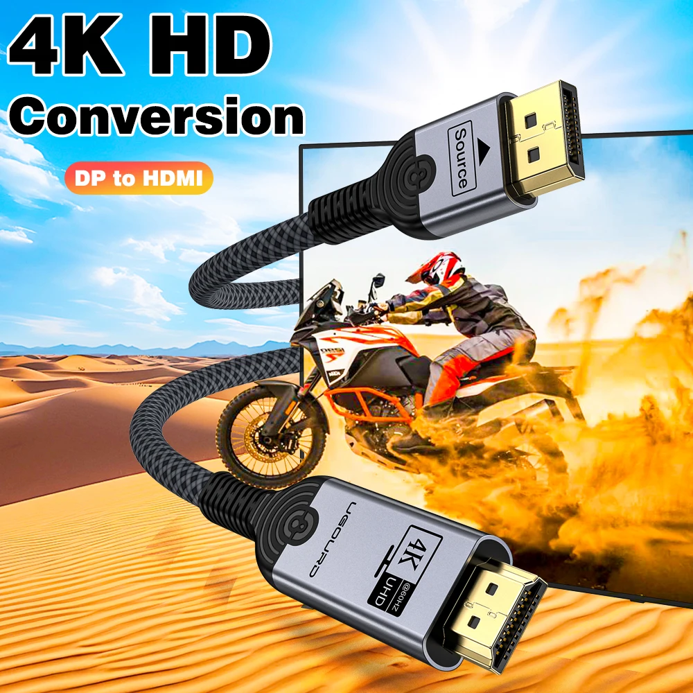 UGOURD 4K DP to HDMI 2.0 Compatible Cable 4K60Hz DisplayPort to HD Adapter Display Port Video Audio for PC TV Projector Laptop