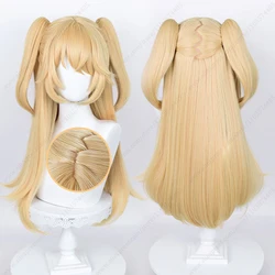 Fischl Cosplay Wig 65cm Long Golden Scalp Wigs with Ponytails Heat Resistant Synthetic Hair