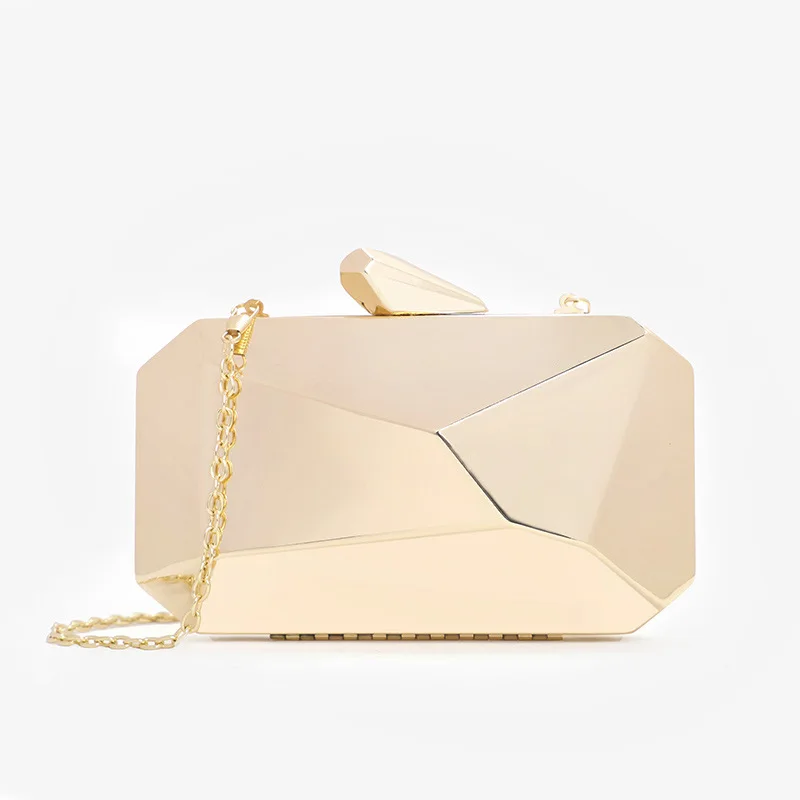 Bolso de noche de acrílico dorado para mujer, bolsa de mano geométrica con cadena elegante, bolso de hombro para boda, citas, fiesta, 2020