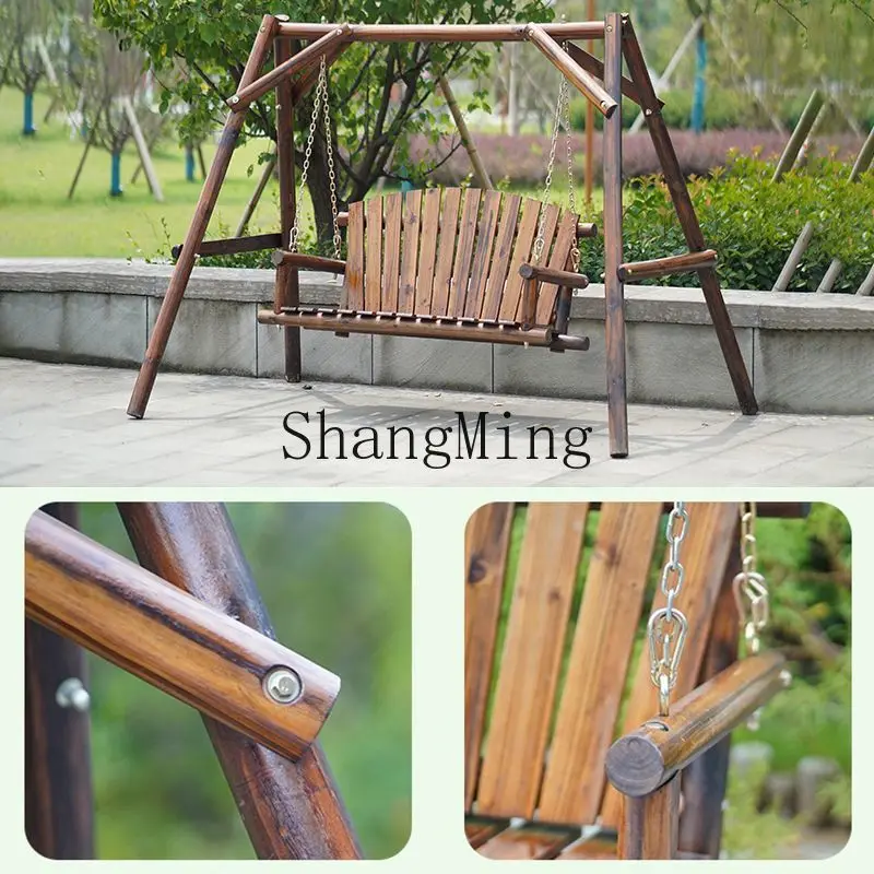 FG  Wood Swing Garden Rocking Chair Antiseptic Wood Swing Outdoor Garden Hanging  Basket Home Leisure Rocking Chair