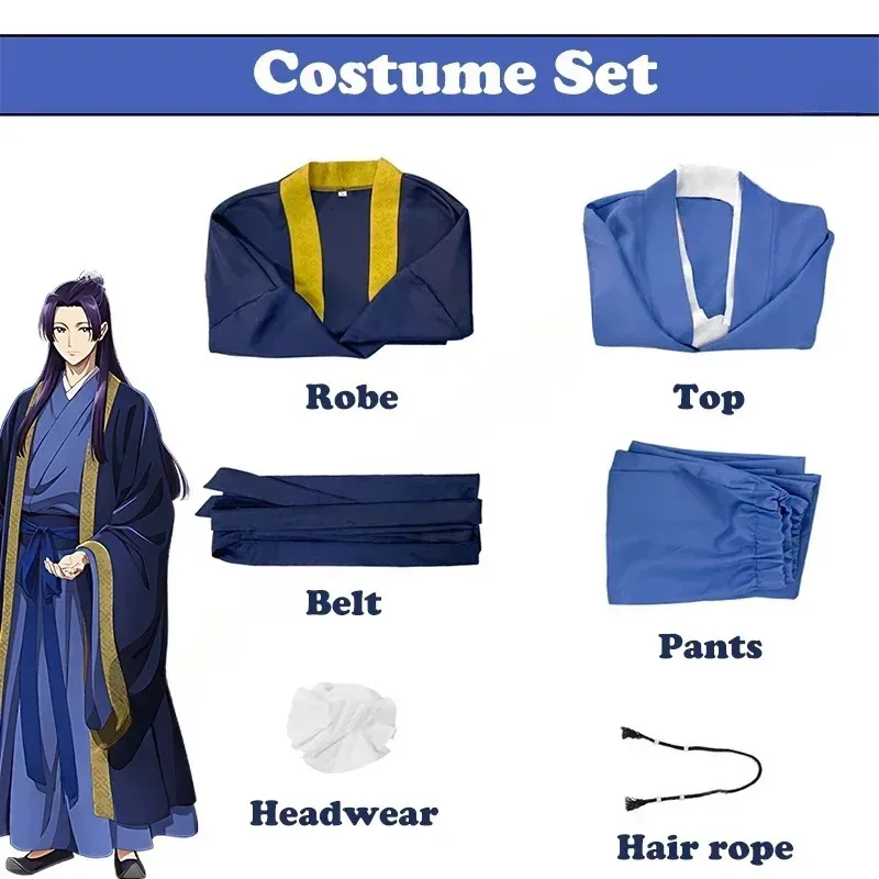 Perruque de Costume de Cosplay Anime The Apothecary Diaries Jinshi, Robe bleue, uniforme, couvre-chef Kusuriya No Hitorigoto Halloween pour femmes et hommes