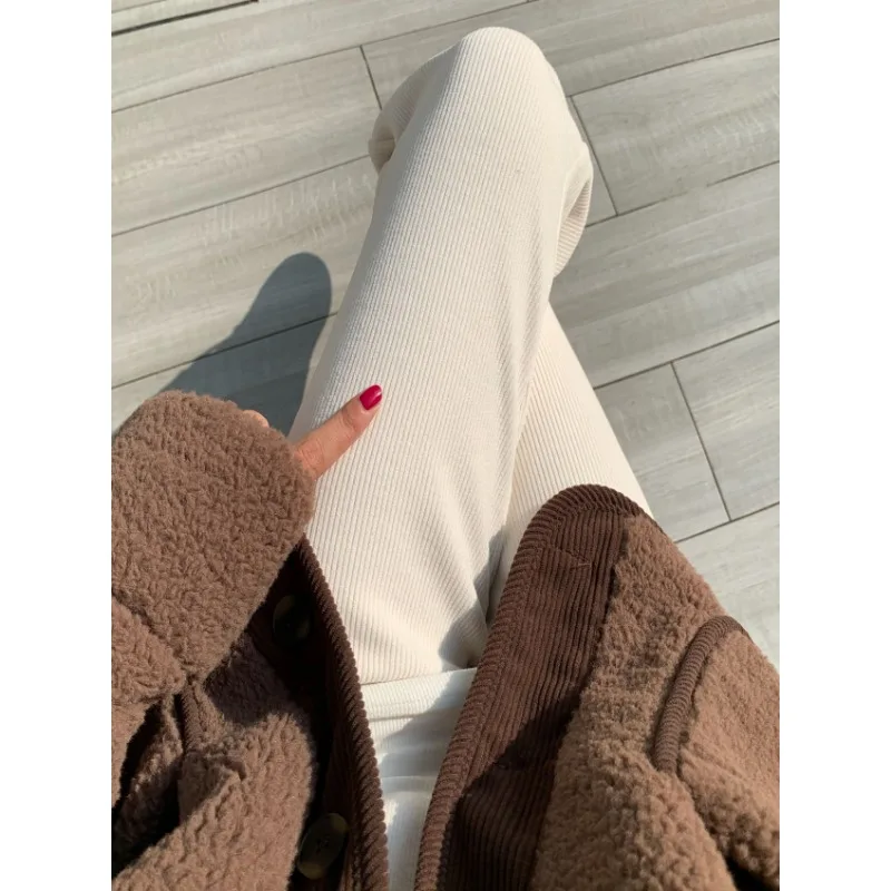 الخريف/الشتاء صوف مبطن سميكة المرأة السراويل الطويلة عادية Y2K سروال قصير واسعة الساق بنطلون لينة العصرية مستقيم الساق بنطلون