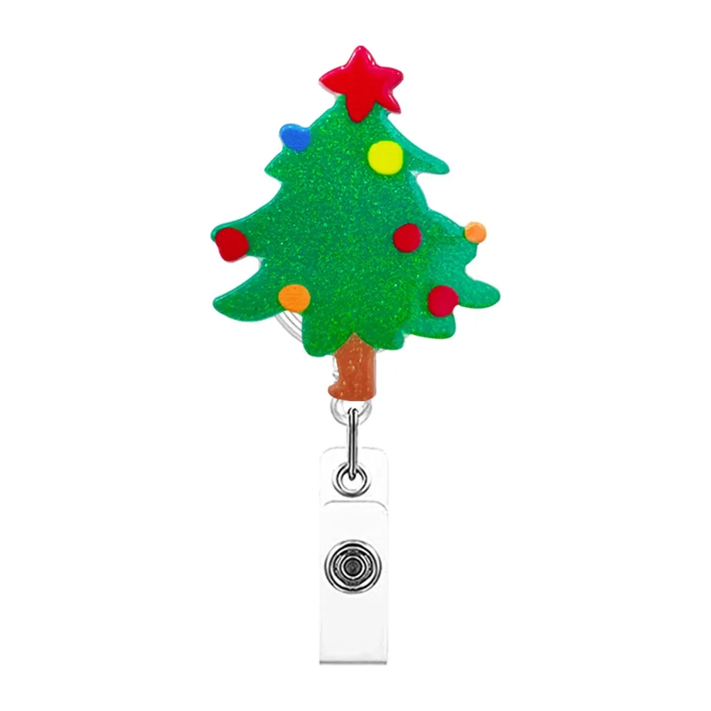 

Acrylic Christmas Badge Reel Santa Claus Gingerbread Retractable Badge Holder Snowman Elk Xmas Decoration ID Card Holder