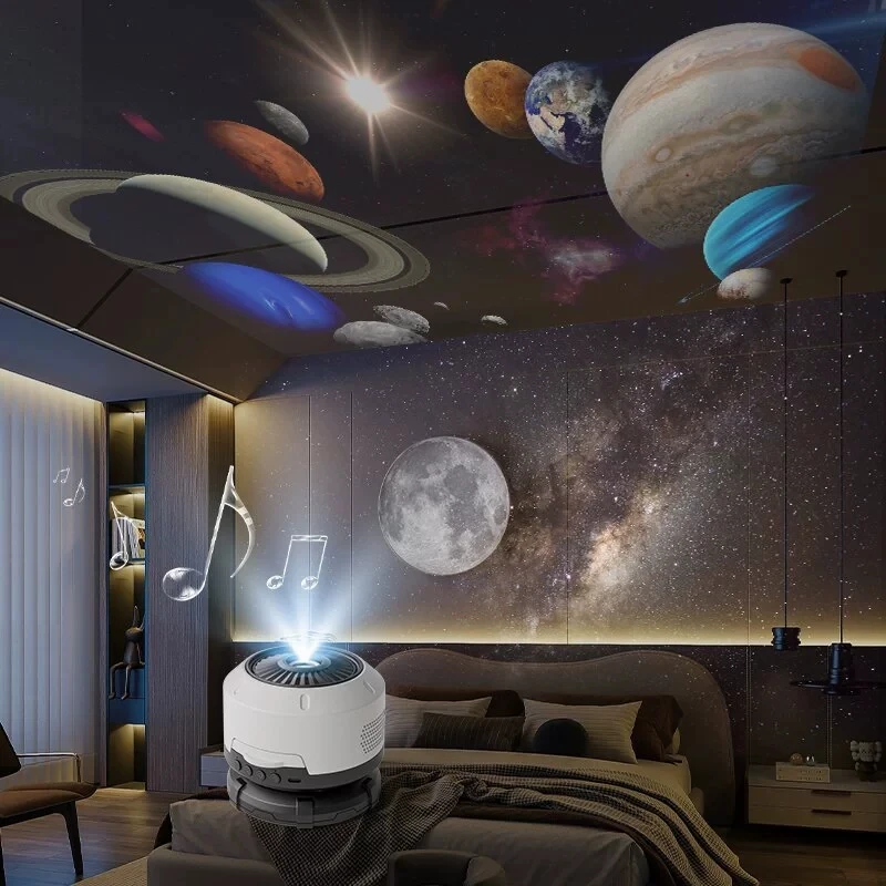 Veilleuse pour projecteur Galaxy avec haut-parleur Bluetooth, lampe de projecteur ciel étoilé avec 13 diapositives, mise au point réglable HD pour la décoration de la maison