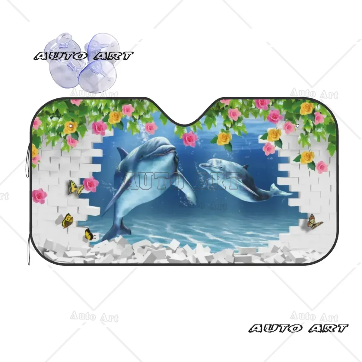 Cheerful Dolphin Creative Windshield Sunshade 70x130cm Cute Animals Fish Aluminium Foil Sunshade Visor Sunscreen Curtain