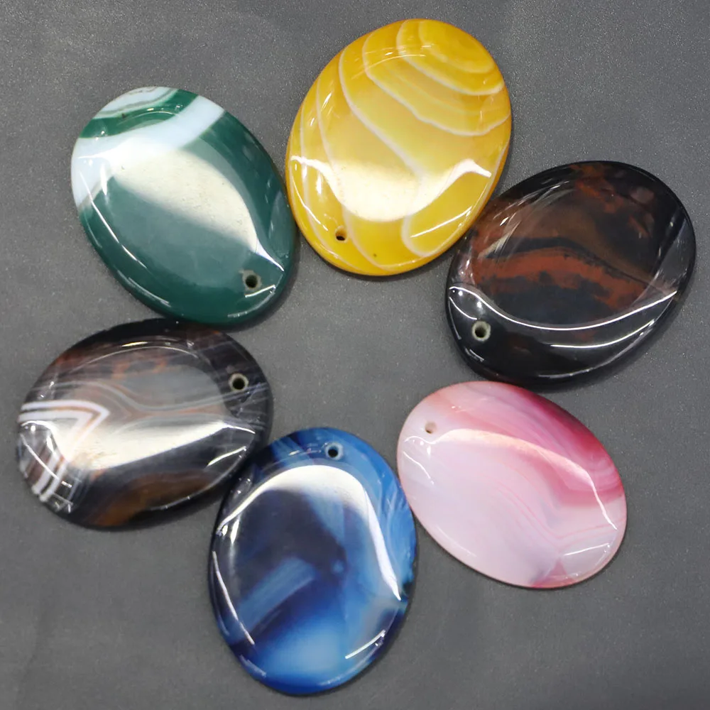 

Bestseller New Natural Stone Oval Onyx Pendants Multicolor Agate Necklace Charms DIY Fashion Jewelry Accessories Wholesale 8Pcs