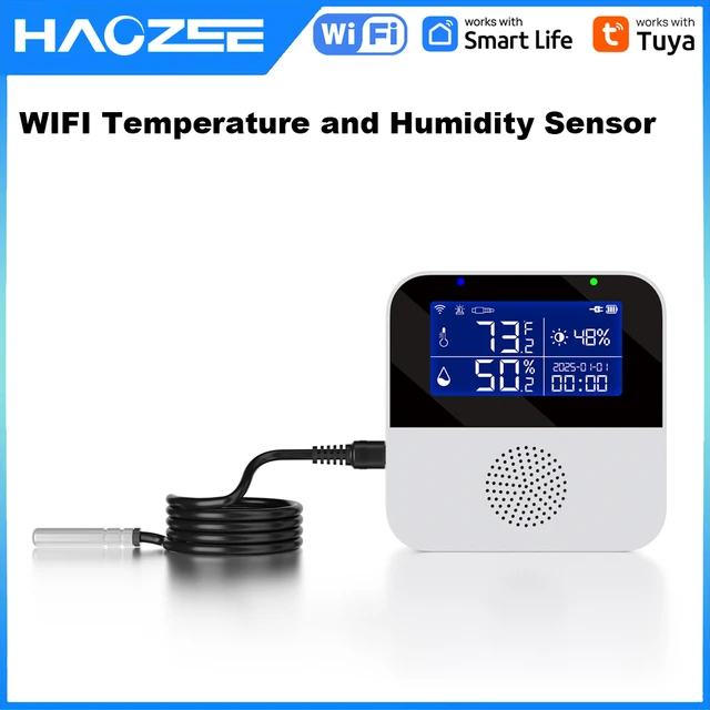 Haozee Tuya Inteligentny czujnik temperatury i wilgotności WIFI z podświetlanym wyświetlaczem LCD Termometr wewnętrzny Higrometr