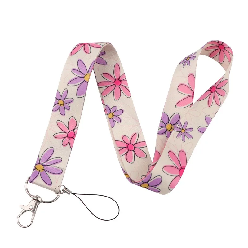 Cute Flower Pattern Woven Neck Lanyard Durable Polyester Hanging Rope Student Transit Card Office Staff ID