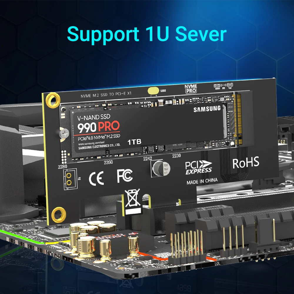 M.2 NVME SSD to PCIE  X1 X4 Adapter Card 2280 SSD PCIe 3.0 4.0 Expansion Card for Desktop PC PCI-E GEN4 16Gbps Full Speed