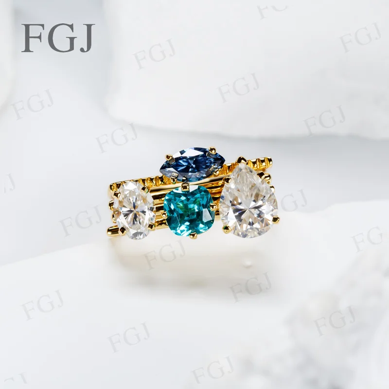 S925 Sterling Silber Unregelmäßiger Stapelbarer Ring Multi-Edelstein Moissanit Paraiba Saphir Mehrschichtiges Band Damen Feiner Schmuck – Detail 11