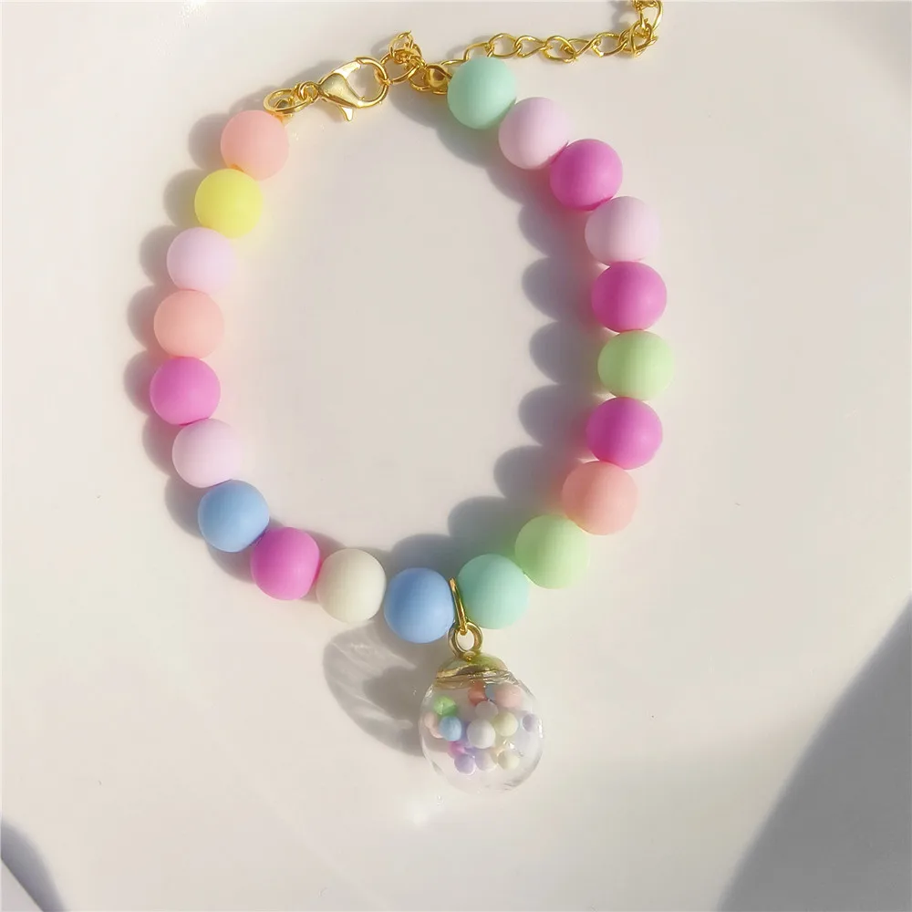 Cat Dog Pearl Necklace Macarons Color Cute Pearl Pet Birthday Collar with Pendant Adjustbale Kitten Puppy Grooming Pet Product