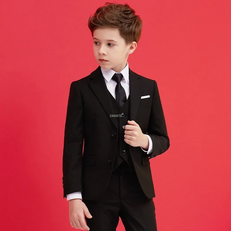 Boys Black Wedding Suit Kids Formal Blazer Clothing Set Gentleman Children Day Graduation Chorus Performance Dress Costume