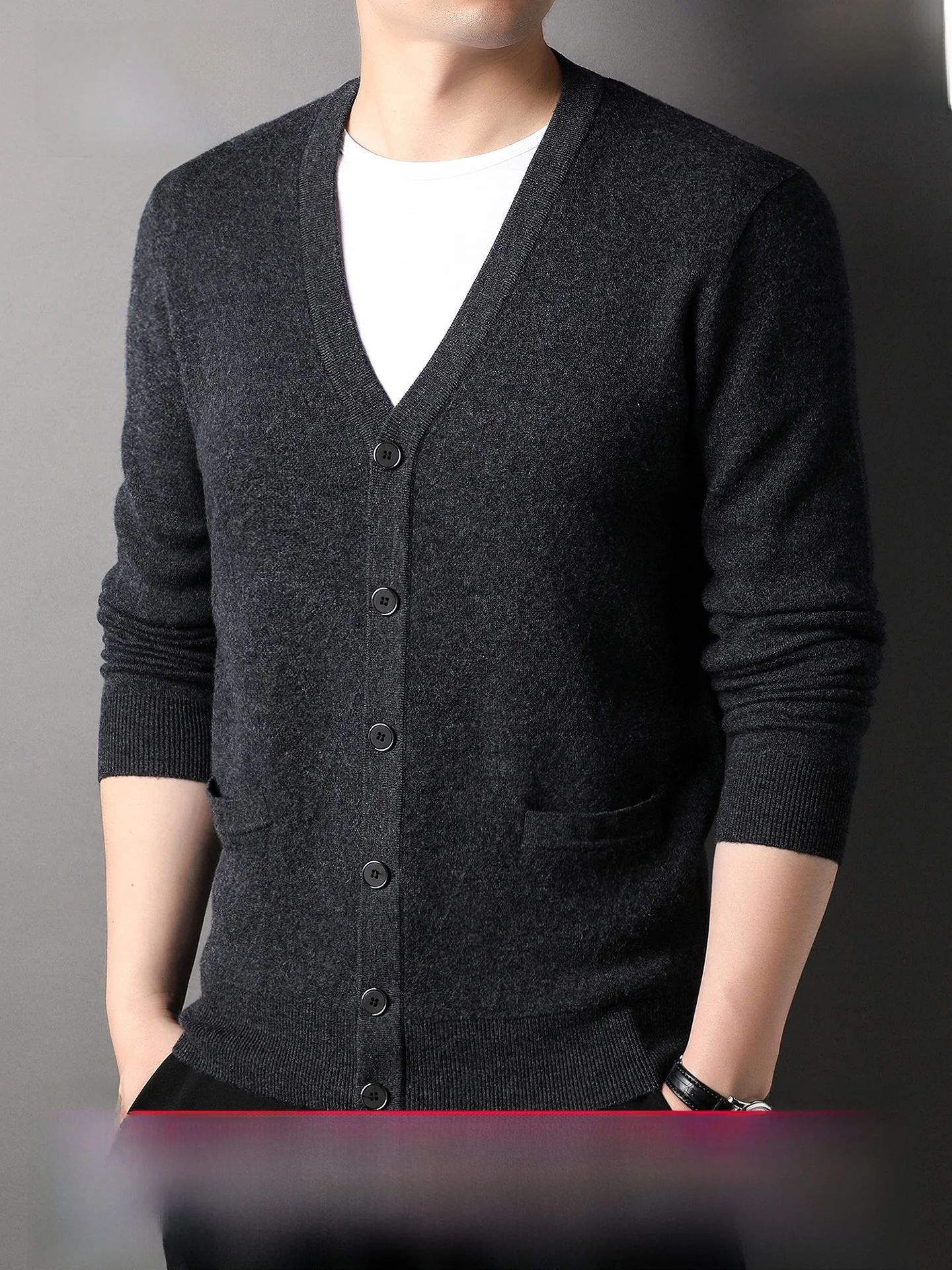 100% Wool Thickened V-neck Open Cardigan Men's Fashion City Style Long Sleeve Business Casual Knitted Sweater Autumn New Arrival