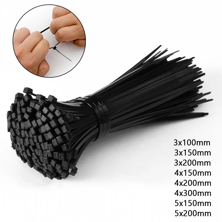 고품질 자동 잠금 플라스틱 나일론 타이, 산업용 케이블 타이 고정 링, 케이블 고정 바인딩 정리, 블랙 100 개