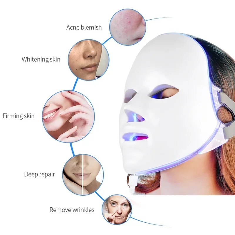 7 Colours Led Face Mask Red Light Therapy Photon Devices Rechargeable Led Mask  Treatment Skin Care Home Use Facial Beauty Tools