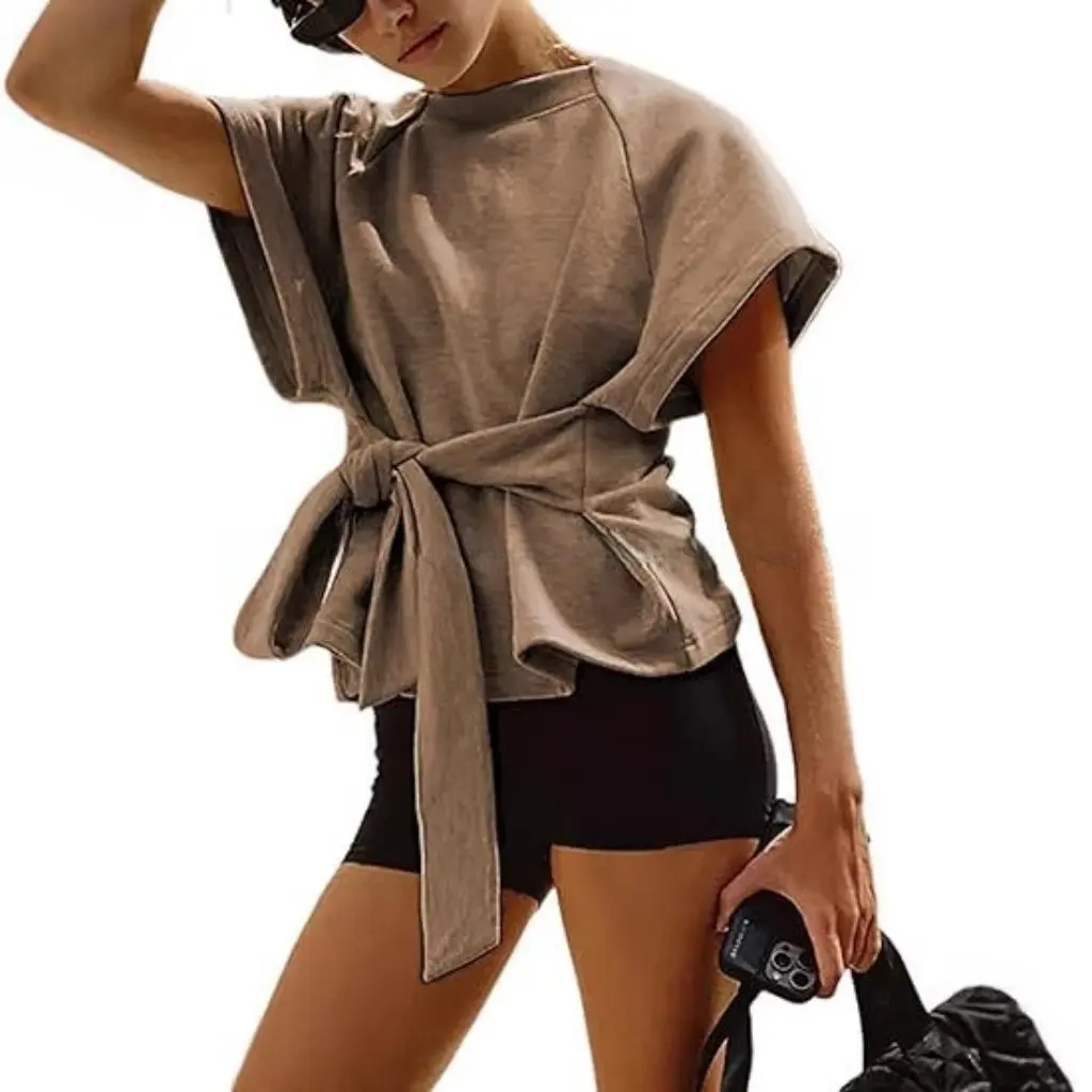 

Summer European And American Style Bow Tie Detail Casual T-Shirt Women's Fashion Top Hot-Selling Export