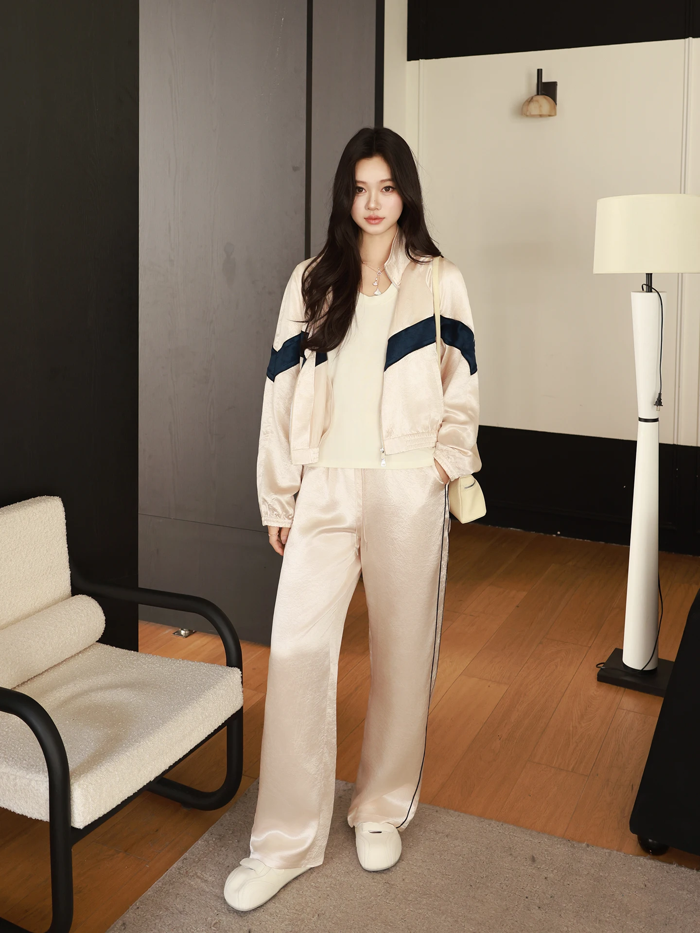 

Ice Sensation Casual Sportswear Set for Women Long Sleeve Shirt And Pants Two-Piece Suite Breathable Loose Fit Spring Fashion
