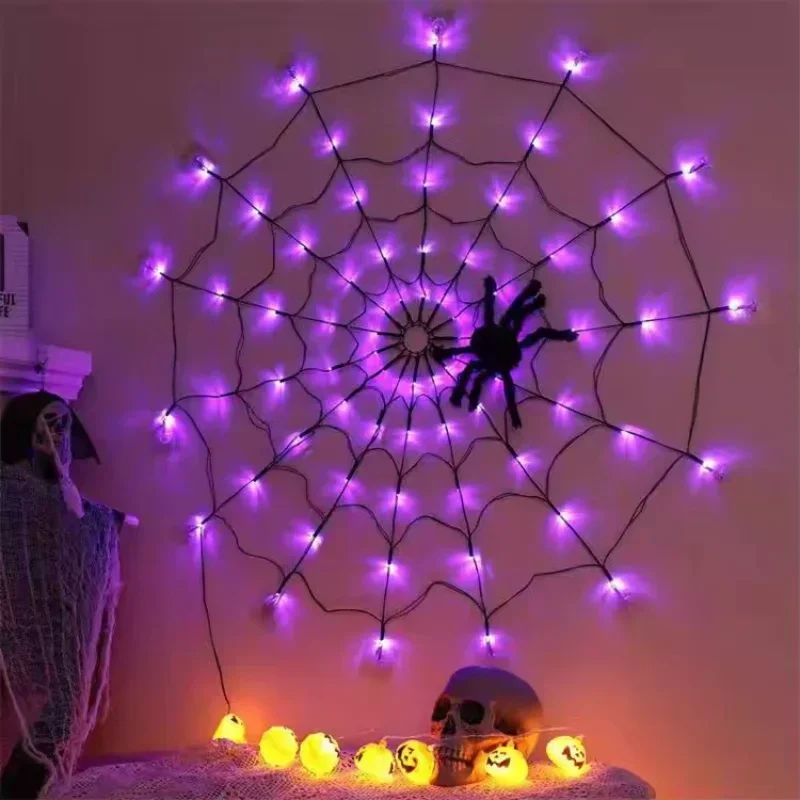 Halloween LED Light String Ghost Festival Decoration Ghost House Party Decoration Atmosphere Light Spider Web Colorful Light