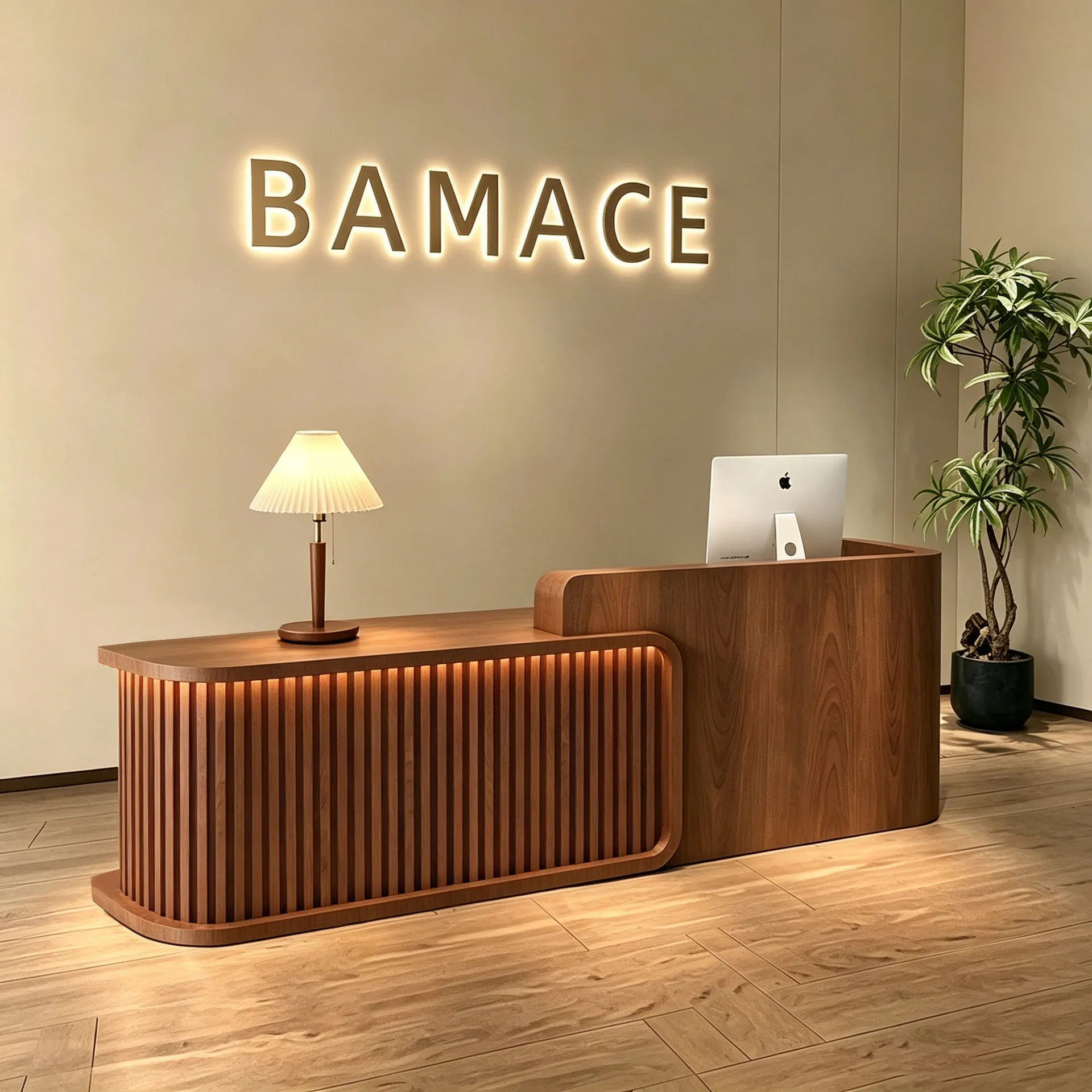 Custom leather reception desk, built-in LED ambient light, wabi-**** style luxury reception desk, suitable for beauty salons and