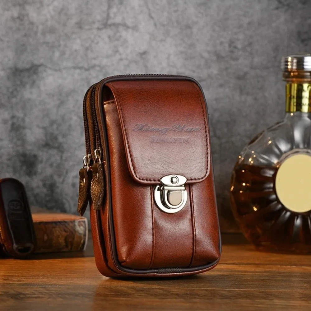 Portable Multifunctional Men's Phone Bag PU Leather Wear-resistant Waist Bag Large Capacity Storage Bag Men