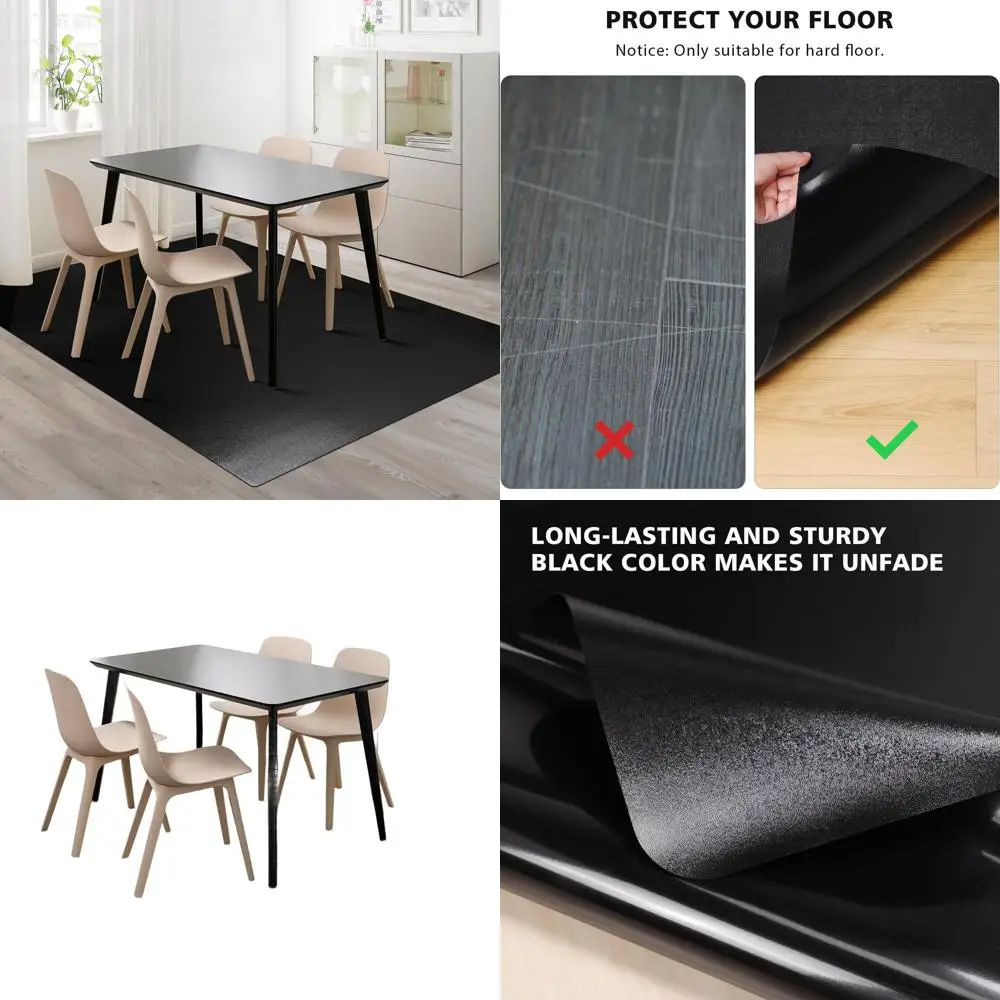 

Black Waterproof Vinyl Floor Mat, 4x6ft - Durable Rug Protector for Dining, Kitchen, Living Room, Yard, Garage, Play Area