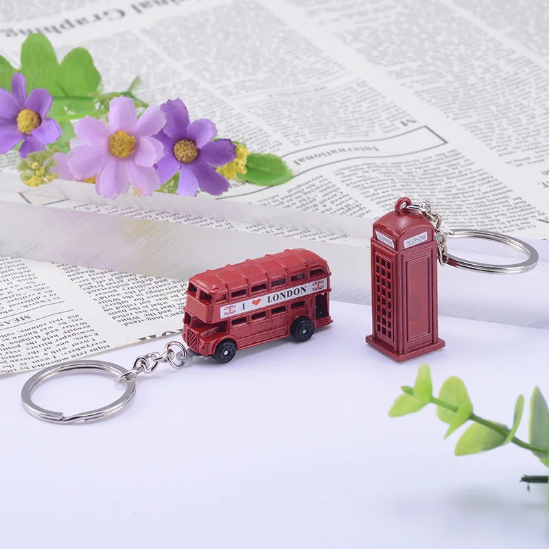 Creative Red Bus Stereo Phone Box Keychain British Model Bus Keychain