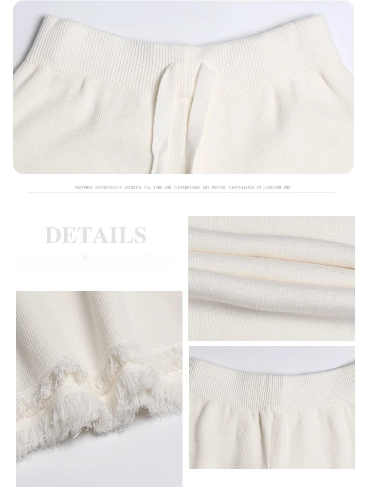 White Tassel Knitted Wide-leg Pants for Women in Winter, Loose, Slim, High-waisted, Casual Straight-leg Floor-length Pants