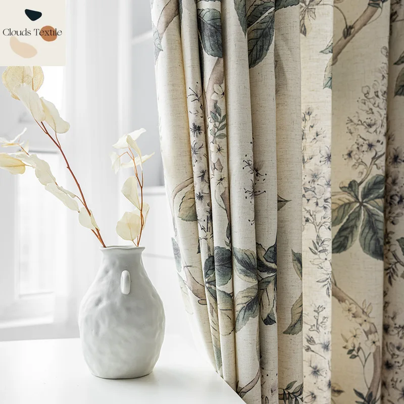 Scandinavian Style Printing Curtains for Living Room Bedroom Cotton Linen Blackout Curtains Modern Simple Curtains Customize