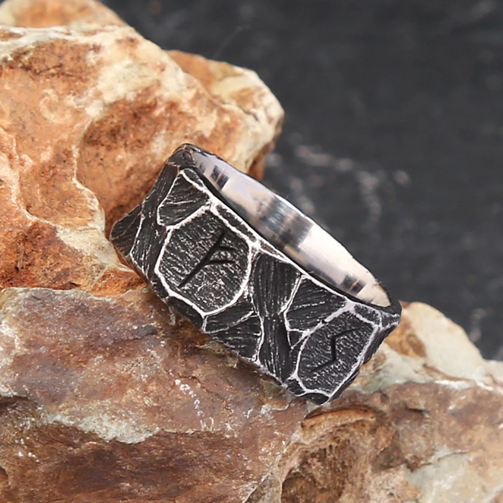 Vintage Stainless Steel Nordic Viking Rune Rings For Men Women Fashion Punk Biker Couple Amulet Ring Jewelry Gift Dropshipping