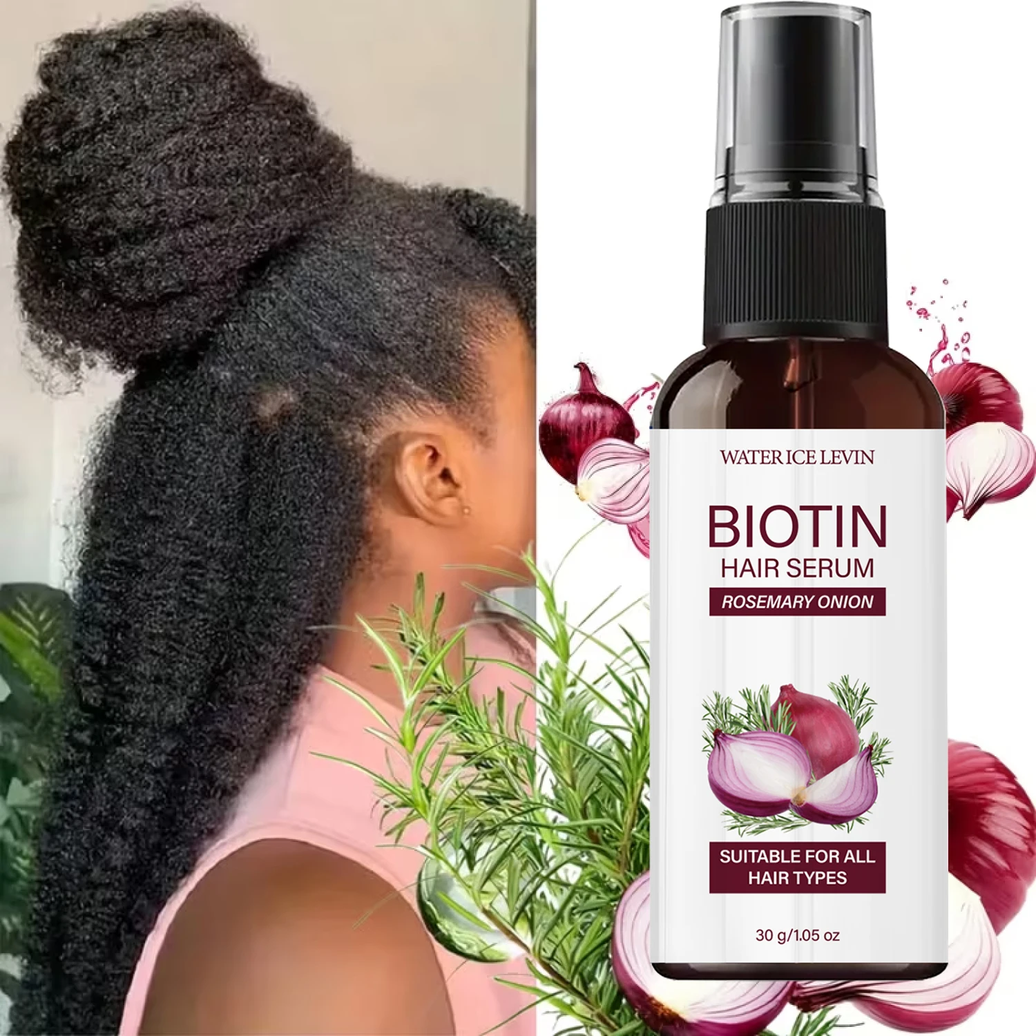 

Biotin Rosemary Onion Hair Serum, Smooth & Supple Treatment for All Hair Types, Nourishing Growth Serum
