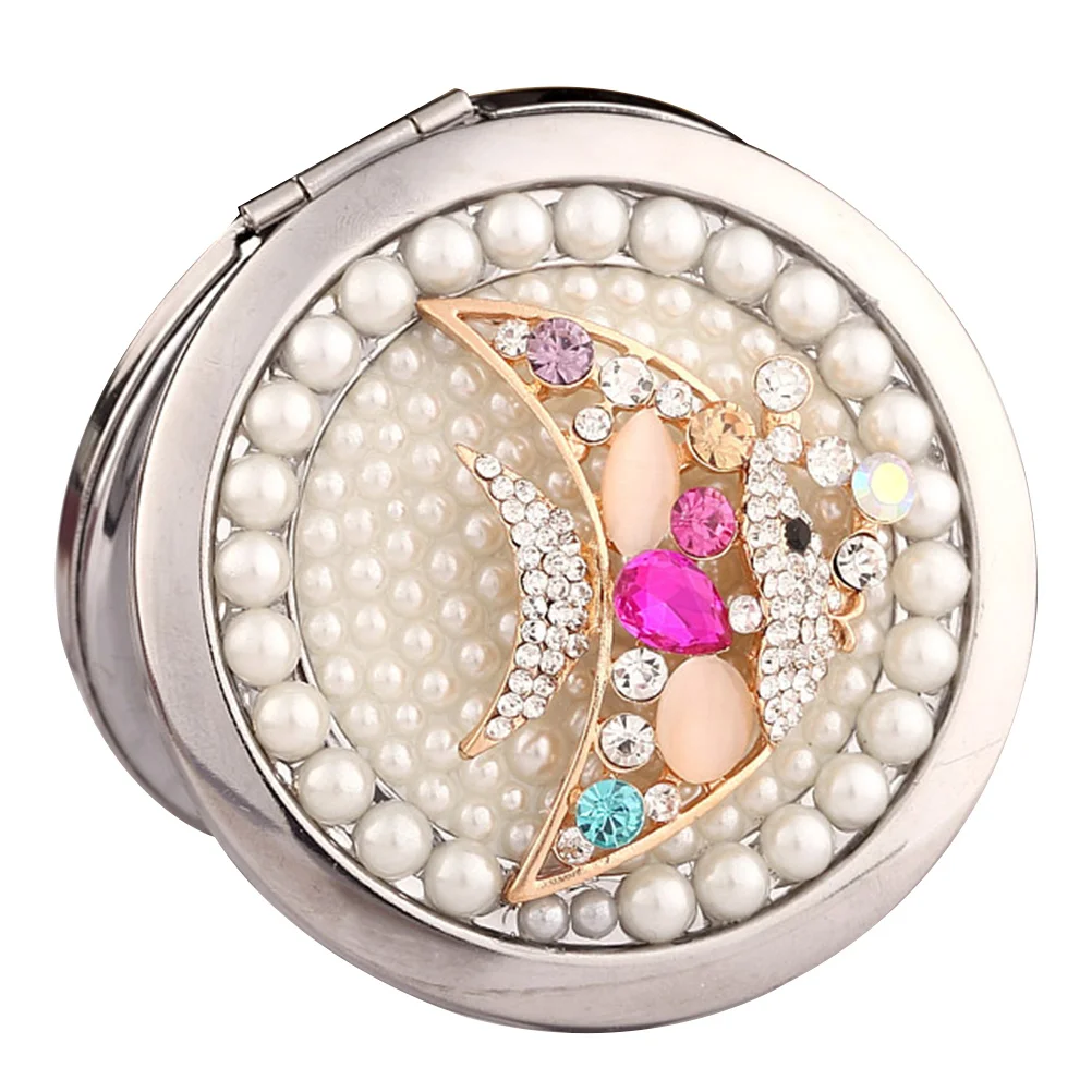 Miroir de maquillage Compact Portable en métal, Design poisson, petit miroir de voyage double face, léger, Mini cadeau de transport de poche