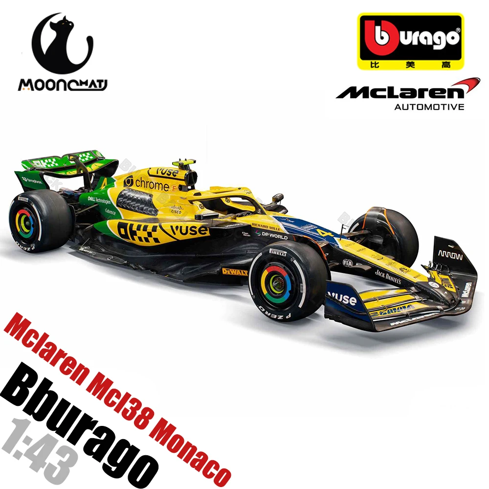 Bburago 1:43 Mclaren Mcl38 모나코 그랑프리 2024 F1 합금 미니어처 4 # Lando Norris 81 # Oscar Piastri 다이캐스트 모델 장난감, 신제품 