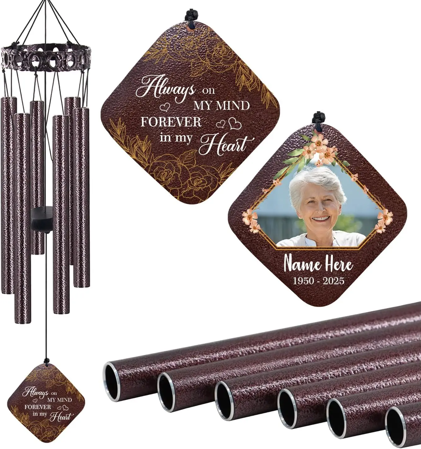 

Custom Memorial Wind Chimes with Photo, Deep Tone 28 Inch Sympathy Gift for Loved Ones