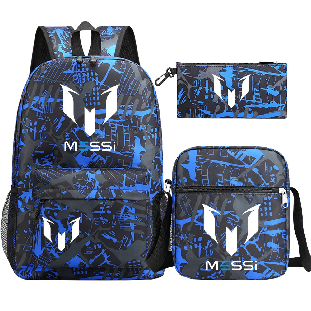 3pcs Messi Backpack Teen Boys Girls Bookbags Middle Student Laptop Large School Bags Lightweight Travel Mochilas