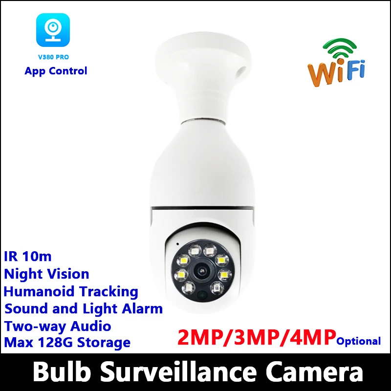 

V380 HD Wireless WiFi 2MP 3MP 4MP Bulb Surveillance Camera Support Max128G Storage, Mothion Detection, Humanoid Tracking