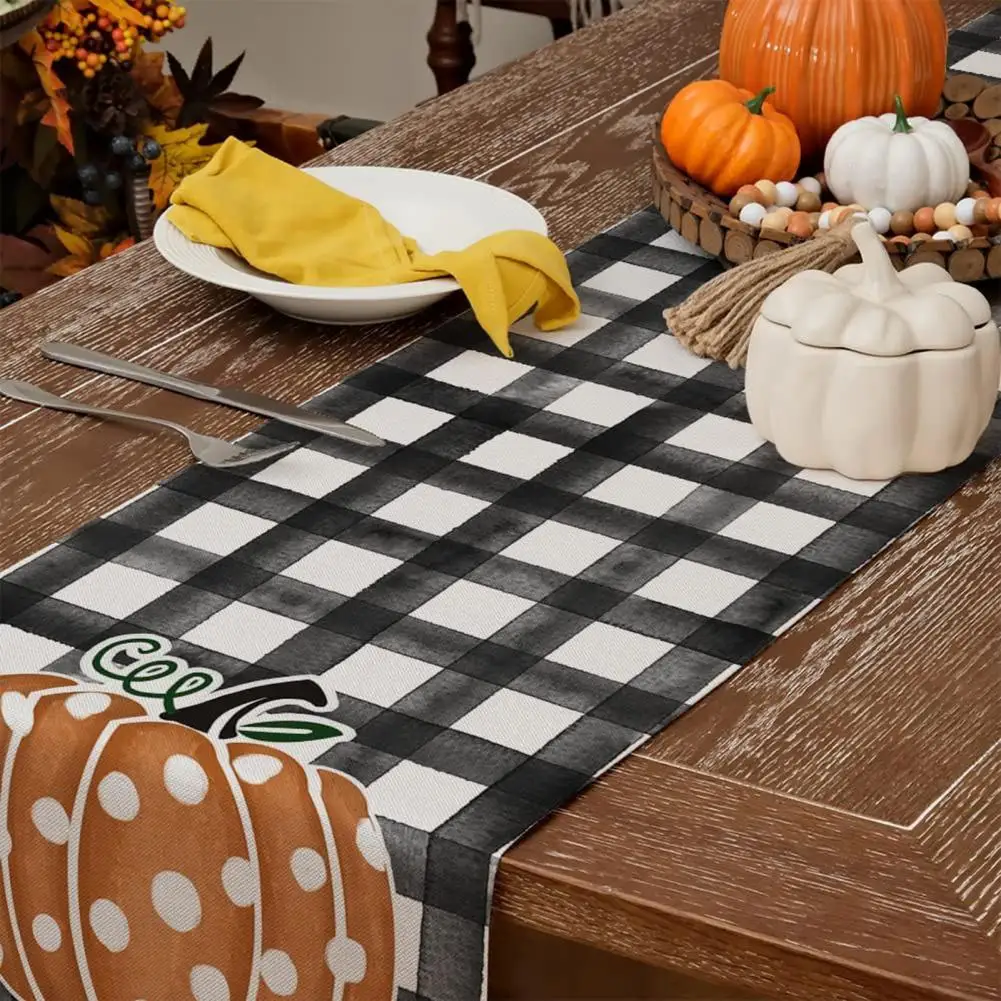

Autumn Harvest Table Runner Linen Table Runner Autumn Harvest Festival Table Runner Pumpkin Print for Thanksgiving for Fall