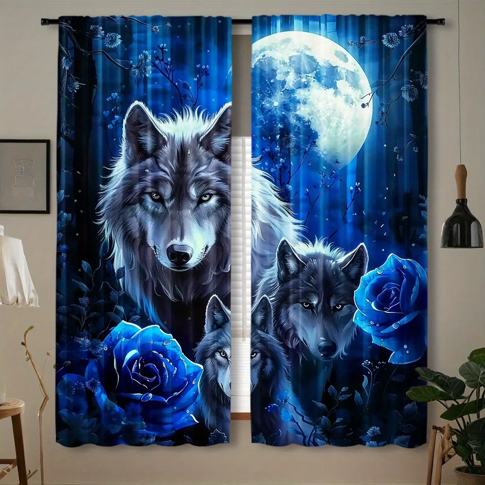 

Набор из 2 предметов: затемняющие шторы для комнаты из полиэстера с волчьей тематикой — современные полупрозрачные карманные шторы для спальни, гостиной Ro