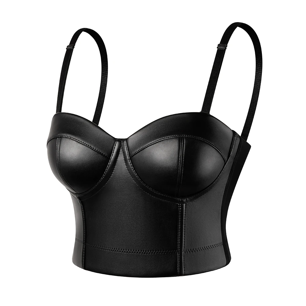 Faux Leder Korsett frauen Sexy Leibchen Top Halloween Party Kostüm Weibliche Dünne Bügel Unterwäsche Brust Heben PU Crop Top