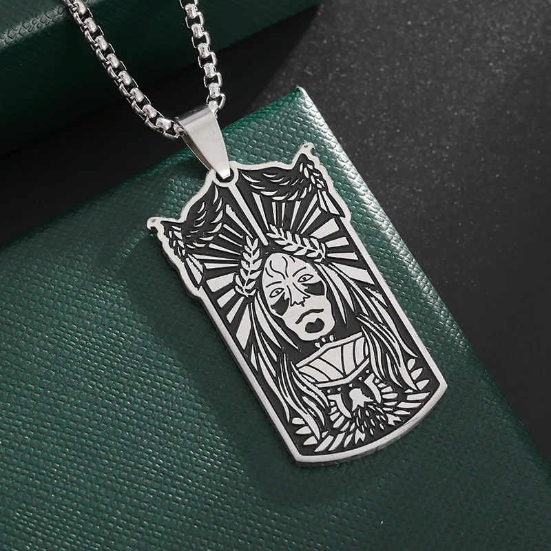 

New Fashion Stainless Steel Tribal Square Pendant Necklace Men's Trend Ethnic Punk Hip Hop Jewelry Gifts