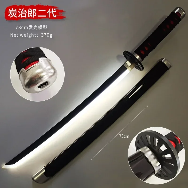 73cm Demon Slayer Sword Glowing Toys Bamboo Weapon Kamado Tanjirou Katana Model Cosplay Samurai Prop Toy Gifts