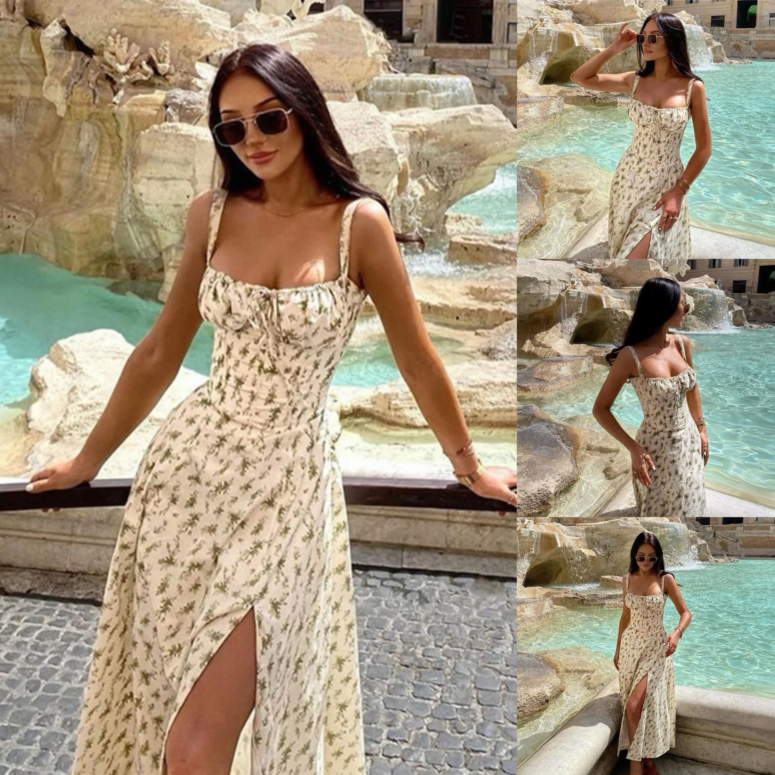 กระโปรงทรงเอเอวกลางสไตล์ Dr. Sweet Sle สำหรับผู้หญิง ฤดูร้อน 2024  ไม่มีกระดุม  ชุดเดรสแบบสวมสบายๆ สำหรับวันหยุดพักผ่อน