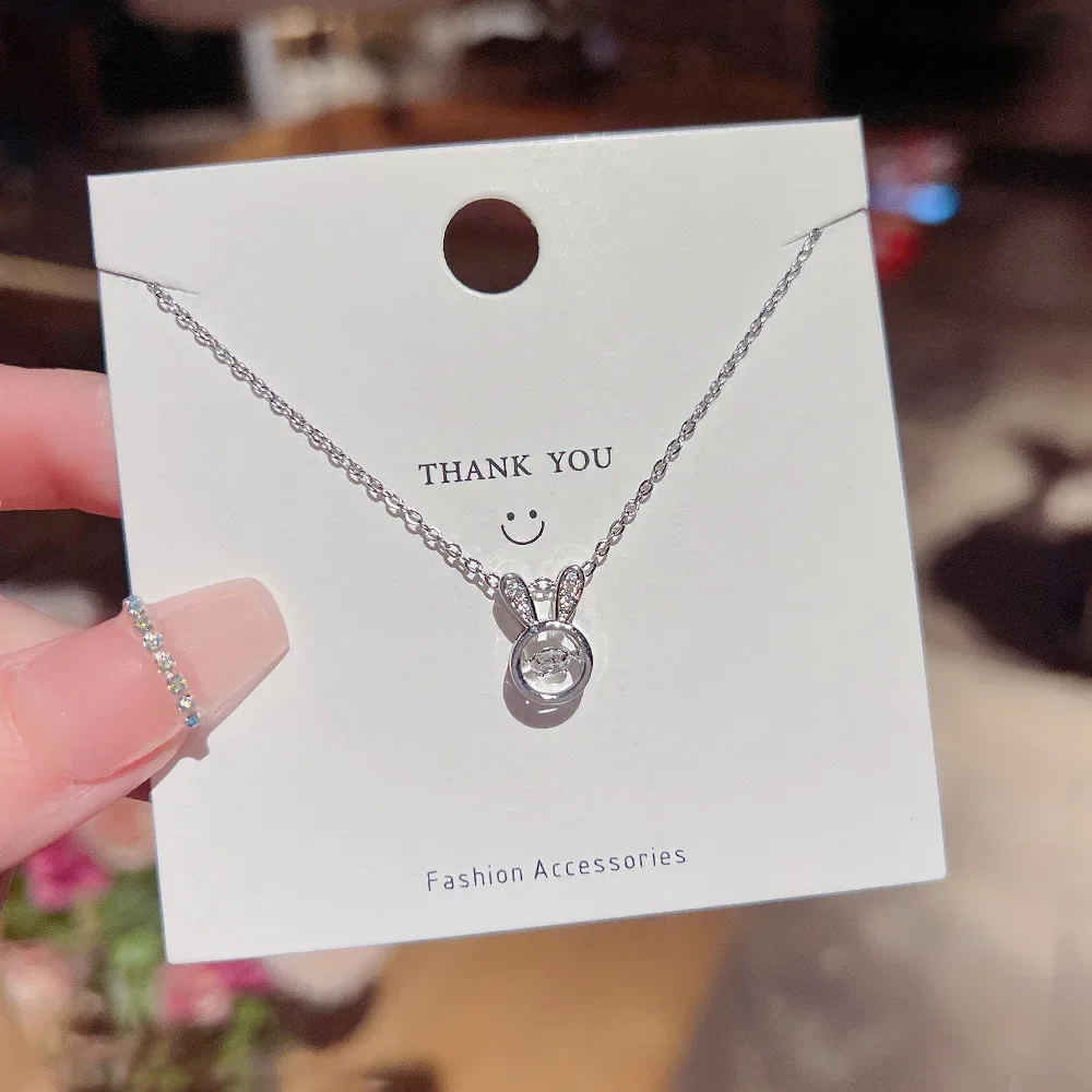 Stainless Steel Chain Sweet Cute Zircon Bunny Rabbit Pendant Necklaces for Women Girls Silver Color Lovely Accessories Gifts