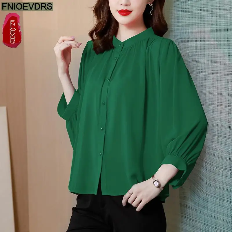 M-4XL 2023 Loose Clothes Women French Design Elegant Office Lady Button Shirt Casual Retro Red Green White Tops Blouses