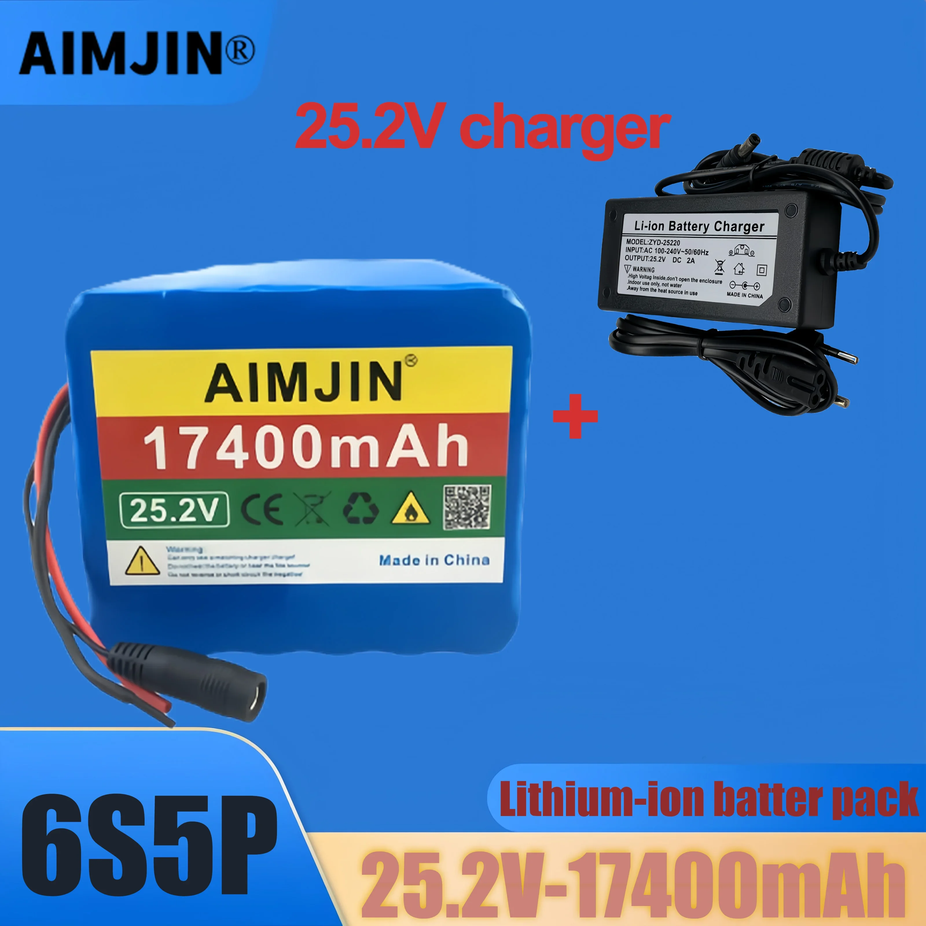 

Rechargeable lithium battery with charge, protection, 6S5P, 25.2V, 17400mAh, 18650