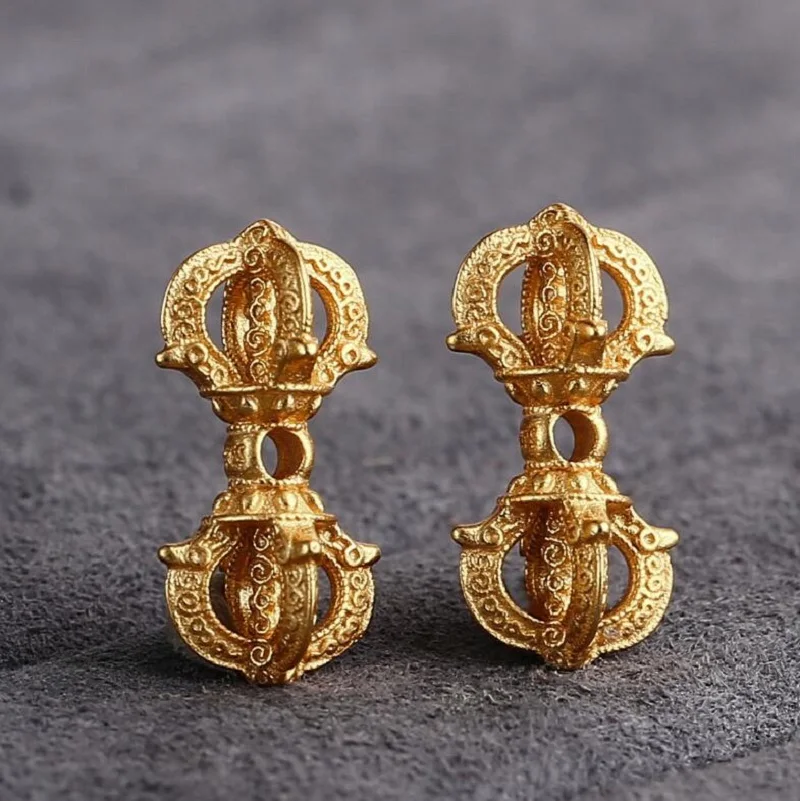 100% 925 Silver Gold-plated Tibetan Dorje Beads Buddhist Vajra Symbol Charm Jewelry Findings