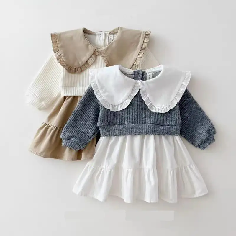 

2025 Autumn New Girls Long Sleeve Lapel Dress Toddler Clothes Baby Girl Princess Dress Cotton Kids Patchwork Casual Dress