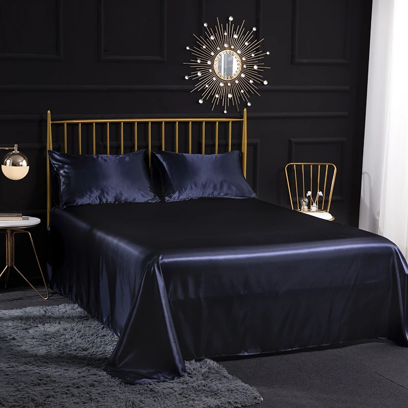 Elastic Fitted Flat Satin Sheets Set Couple Bed Sheet With Elastic Band Double Bed Linens 2 People Queen Mattresses Cover