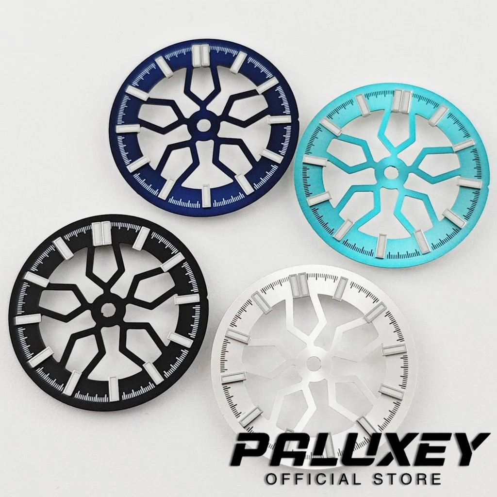 NH70 28.5mm Skeleton Hollow Dial Black Blue Green White Dial Green Luminous for NH35 NH38 NH70 NH72 Movement Accessories Replace